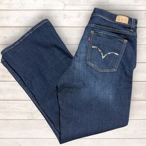 Levis 512 Perfectly Slimming Bootcut Jeans Dark Wash Studded Pocket Womens 16M